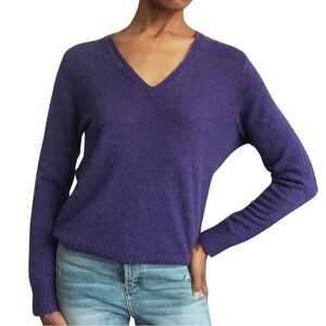 PURPLE LONG SLEEVE V-NECK CASHMERE SWEATER